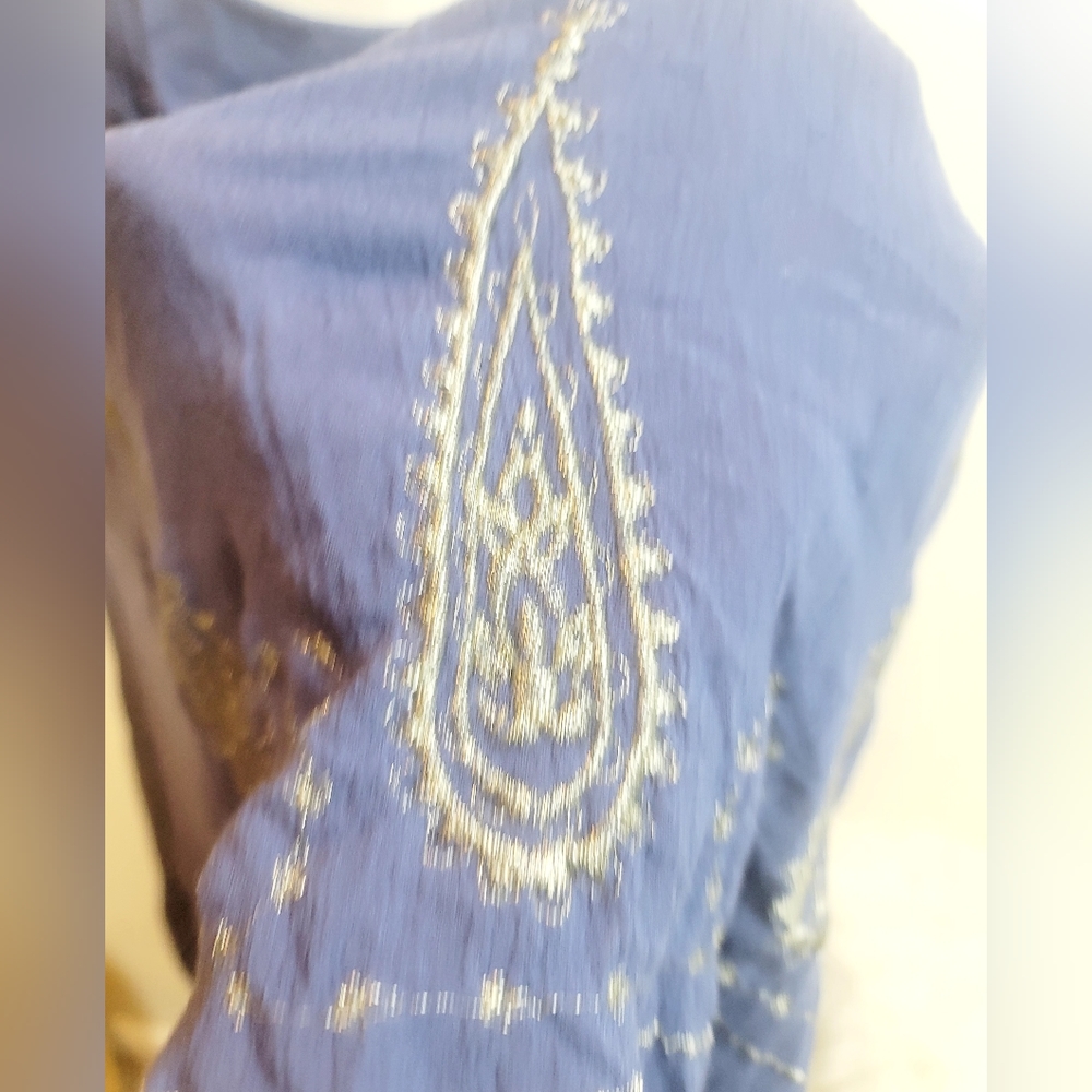 FREE PEOPLE MEADOW MEDALLION SLIP HANDKERCHIEF BLUE & SILVER EMBROIDERY BOHEMIAN - Picture 13 of 14